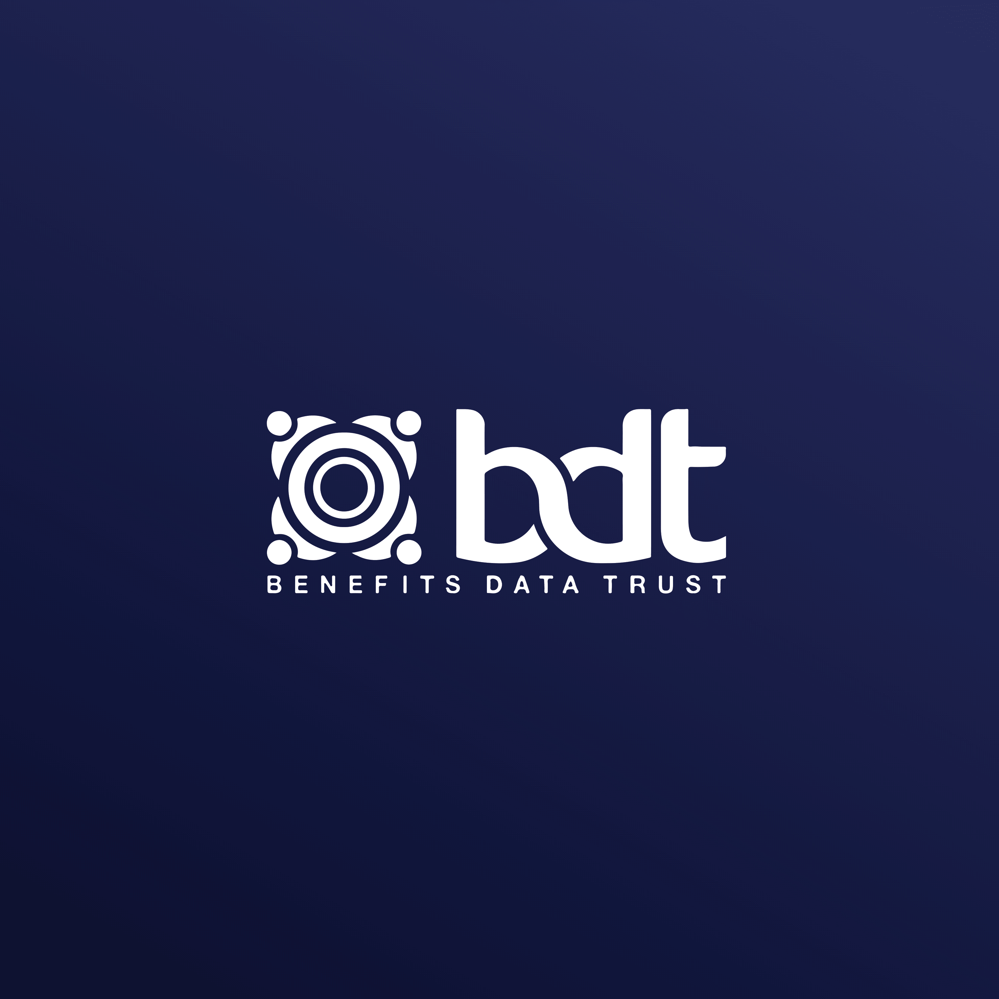 The Benefits Data Trust logo in white on a blue gradient background. 